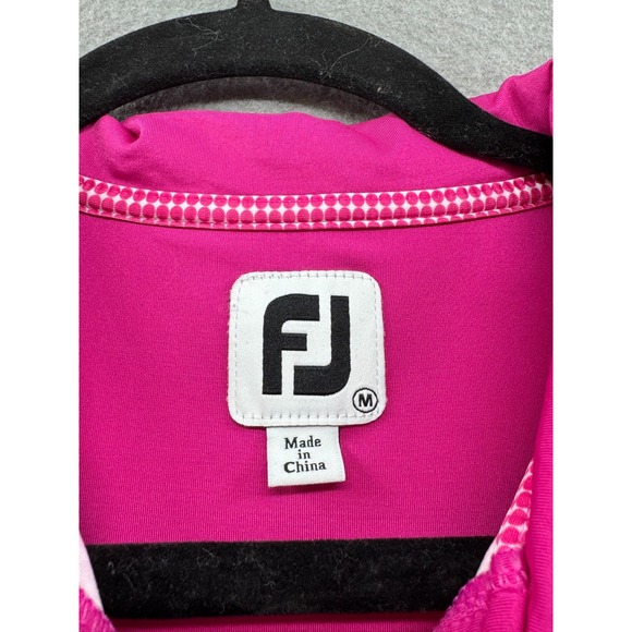 Footjoy Polo Shirt Womens Size M Pink Performance Knit Golf Polka Dot Stretch - Picture 5 of 10